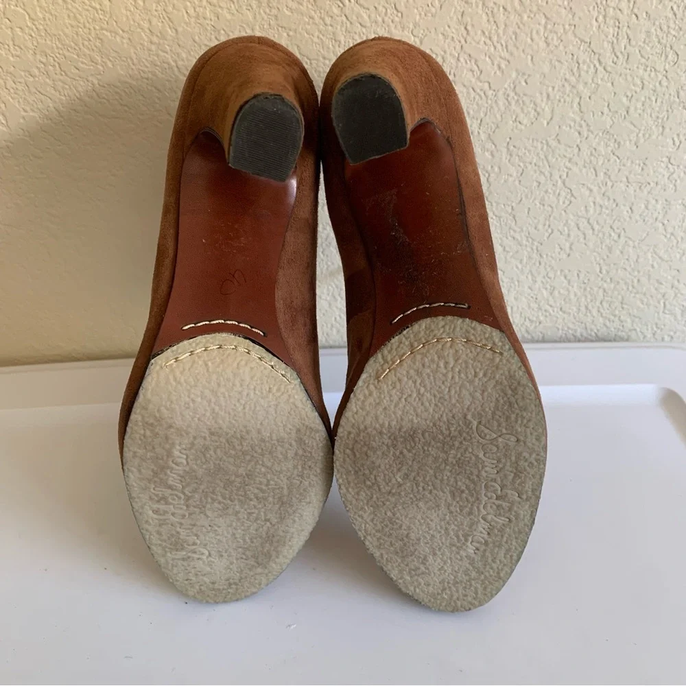 Sam Edelman Brown Suede Leather Ankle Boots Closed Almond Toe Heeled Booties 9.5